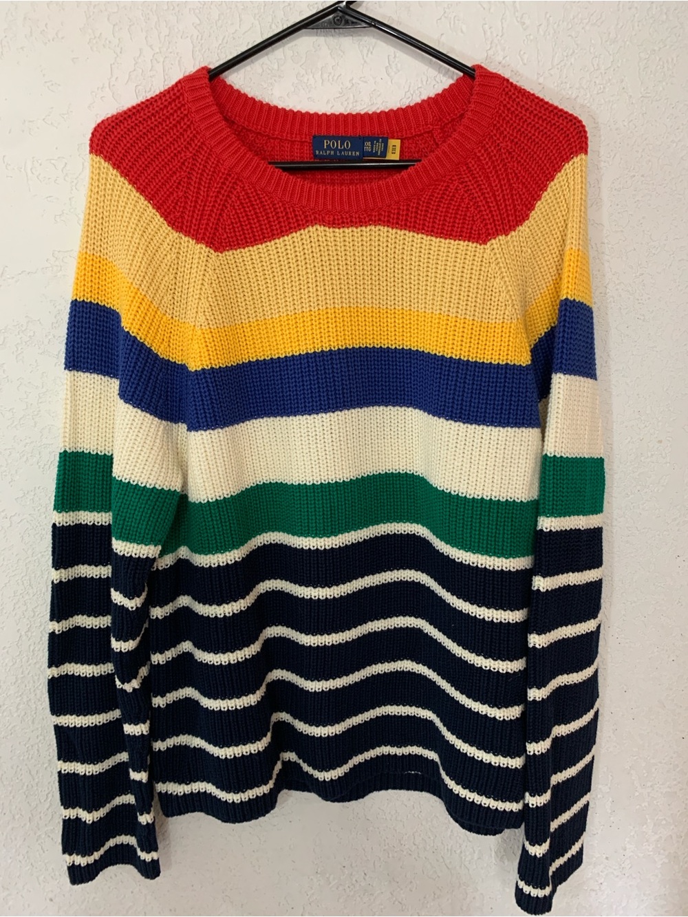 Polo by Ralph Lauren Stripped Knit Cotton Crewneck Sweater Color Block Multi XXL